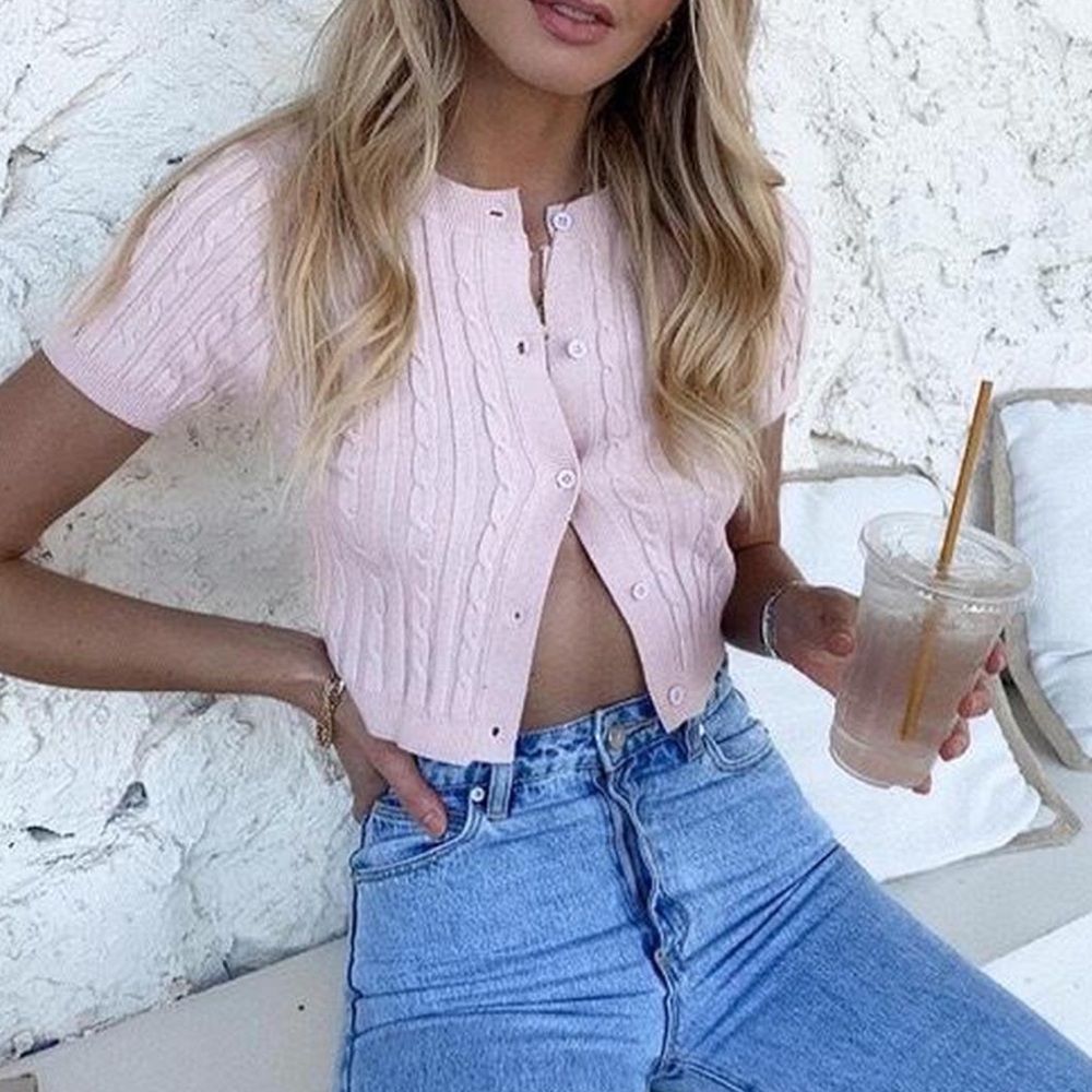 Princess Polly Light Pink Cable Knit Cardigan